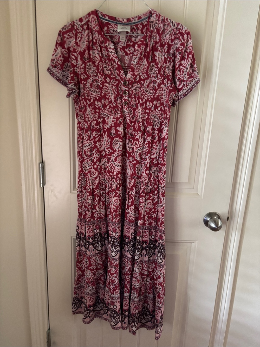 Knox Rose Women’s Red Paisley Button-Front Maxi Dress XS